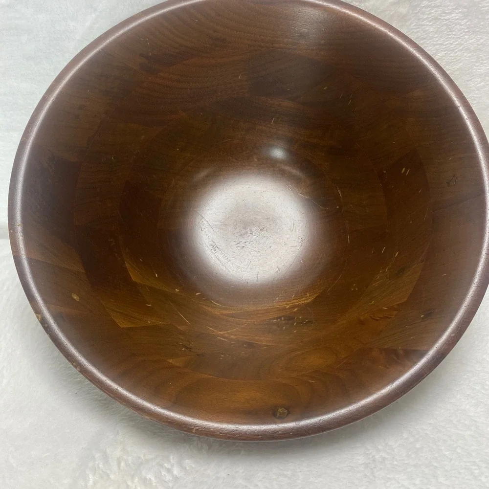 VTG Vermillion Walnut Wood Salad Serving Bowl Mid‎ Century Modern Boho Fruits